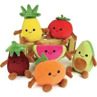 Jemini Boîte fruitée avec 6 fruits et légumes en peluche douce +/- 17 cm
