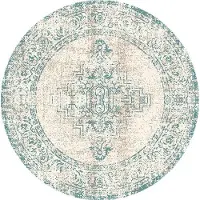 FRAAI Tapis rond vintage - Spring Ethnic Crème/Vert | Ø 240 cm | Rond | Pile courte
