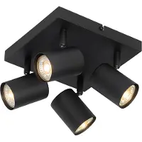 QAZQA Plafonnier moderne noir 4 lumières carré réglable - Jeana