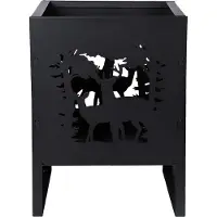 Esschert Design Brasero Carré avec Cerfs - Métal Noir - 30,4 x 30 x H 40,3 cm