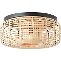 Brilliant Plafonnier CROSSTOWN avec un abat-jour en bambou et métal noir 45cm de diamètre E27