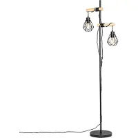 QAZQA Lampadaire rustique noir avec bois 2 lumières - Chon