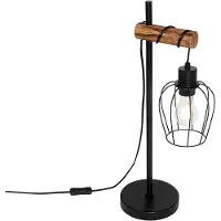 QAZQA Lampe de table rustique noire avec bois - Stronk