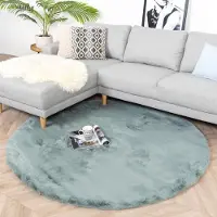NATURL. Tapis rond à poils longs - Comfy Supreme Bleu/Vert | Ø 200 cm | Rond | Pile haute