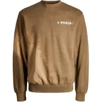 Jack & Jones pull col rond homme avec imprimé "A World" sur la poitrine pull col rond 12201935 Kaki