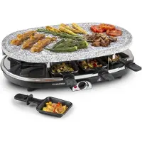 Klarstein Appareil a Raclette, Machine a Raclette avec Pierrade de 1500W, Gril en Pierre Naturelle, Appareil Raclette Rotatif et Ajustable pour 8 Personnes, Poelon Raclette, Service Complet à Raclette
