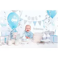 Party Deco Décorations d'anniversaire pour le 1er anniversaire - Set en bleu et argent
