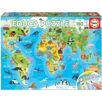 Educa Borras 18115 Animaux Carte du monde 150 pièces Puzzle