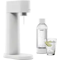 MySoda - Woody Sparkling Water Maker & Sparkler - 1 litre - Mécanisme silencieux et système Quick-Lock - Sans bouteille de CO2 - Bois composite blanc