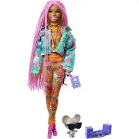 Barbie Poupée extra avec des tresses roses, poupée à habiller, poupée de mode