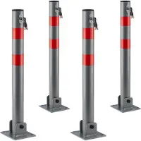 Relaxdays 4 poteaux de barrière ronds, barrière de parking rabattable, avec bandes de signalisation, 3 clés, H x l x P : 65 x 15 x 13 cm, anthracite-rouge