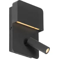 QAZQA Applique murale noire avec LED intégrée, USB et liseuse avec interrupteur - Robin