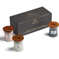 Woodwick Coffret cadeau Evening Onyx, Solar Ylang et Coastal Sunset avec mèche en bois