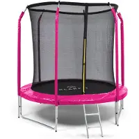 Klarfit Trampoline Exterieur Enfant, Trampoline Avec Filet de Protection, Echelle stable, Toile résitante aux UV, Petit Trampoline Compact Enfants, Jeu de Jardin pour Enfants, Filet Sécurité, 250 cm