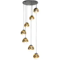 QAZQA Suspension Art Déco noire avec verre doré 7 lumières - Pallon