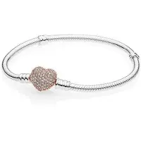 Pandora Bracelet Maille Serpent Fermoir Coeur Pavé Pandora Moments