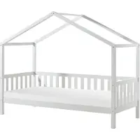 Vipack Ensemble lit de maison DALLAS 1 avec matelas, surface de couchage 90 x 200 cm et bordure latérale, finition pin blanc