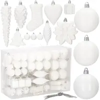 Springos Boules de Noël - - 72 pcs - Plastique - Blanc - 8 cm