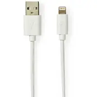 Nedis Câble Lightning - USB 2.0 - Apple Lightning 8 broches - USB-A mâle - 480 Mbps - plaqué or - 1.00 m - rond - PVC - gris / blanc - boîte