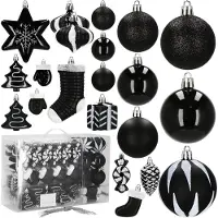 Springos Boules de sapin de Noël 77 pcs Décoration d'arbre de Noël Fête Incassables Ornements Cônes Bonbons Cadeaux Étoiles Sapins