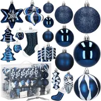 Springos 77 pièces boules d'arbre ornements plastique 21 designs différents Décorations de sapin de Noël Incassables - bleu foncé