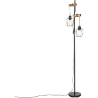 QAZQA Lampadaire rustique noir avec bois 2 lumières - Stronk