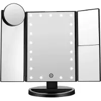 Uniq Miroir de maquillage Hollywood à trois volets, avec 21 LED et effet grossissant