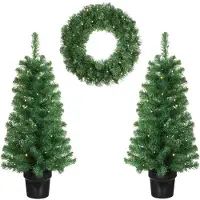 Black Box Ensemble d'arbres de Noël et de couronnes de Noël « Trees Norton » - 2 sapins de Noël artificiels et 1 couronne avec éclairage LED - Vert