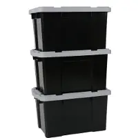 Iris Ohyama Powerbox Opbergbox - 50L - Kunststof - Zwart/Grijs - Set van 3 (38 cm, 50 l, 3x)