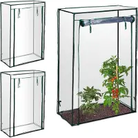 Relaxdays 3 serres à tomates, pour le jardin ou le balcon, serre à tomates en film plastique, HBT 150 x 100 x 50 cm, acier, film PVC, transparent