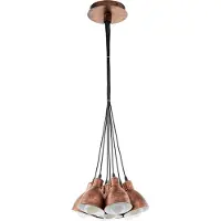 Eglo Lampe à suspendre Priddy 1, lampe à suspendre vintage à 7 flammes au design industriel, lampe à suspendre rétro en acier, couleur : cuivre antique, douille : E27