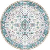 FRAAI Tapis rond vintage | Lily Oriental Bleu/Rose | Ø 160cm | Bleu | Rond | Tapis