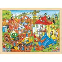 Goki Puzzle en bois Chantier - - Moins de 100 pièces - Véhicules et engins