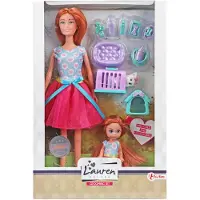 Toi-Toys Poupée ado avec enfant et chien fille caoutchouc rose