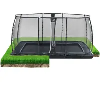 Exit Dynamic Trampoline 244x427cm – avec Filet de sécurité – Au niveau du sol – Noir