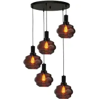 Masterlight Suspension loft 5 lumières - noire - Porto avec verres Ball rouges - Ø 24cm