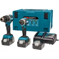 Makita DLX2180TJ1 Perceuse À Percussion Sans-fil (DHP484) & Visseuse À Percussion Sans-fil (DTD153) - 18V Li-ion (3x 5,0 Ah) - Mbox - Brushless