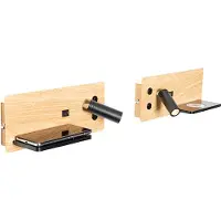QAZQA Ensemble de 2 appliques murales noires avec bois, avec LED, USB et chargeur par induction - Riza