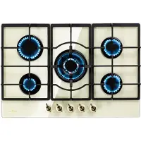 Klarstein Plaque de cuisson à gaz encastrée , Plaque à gaz, 5 Brûleurs, gaz naturel/gaz propane, Tables de Cuisson à gaz, Rechaud à gaz, Cuisinière à gaz, Ivoire