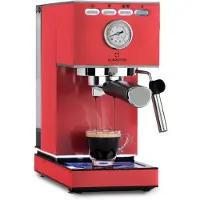Klarstein Cafetière expresso Pausa, machine à porte-filtre avec 1350 watts, machine à expresso 7-9 bars de pression, porte-filtre expresso avec réservoir d'eau : 1,4 litre en acier inoxydable, rouge