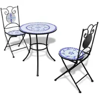 vidaXL Ensemble de jardin Bistro Mosaïque Chaises Table 60 cm Bleu Blanc