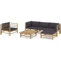 vidaXL Ensemble de salon de jardin 6 pièces avec coussins gris foncé en bambou