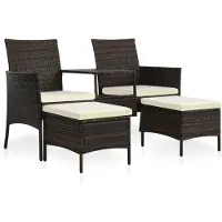 vidaXL Canapé de jardin 2 places avec table & tabouret Poly rotin brun