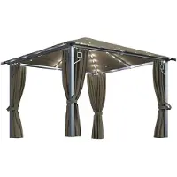 vidaXL Pavillon avec rideaux & guirlande lumineuse LED 300x300 cm Taupe Alu