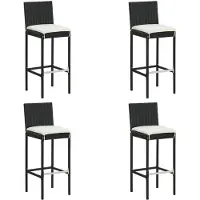 vidaXL Tabouret de bar de jardin avec coussins 4 pcs. noir Poly rotin