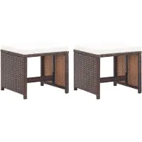 vidaXL Tabouret de jardin 2 pièces avec coussin d'assise Poly rotin brun