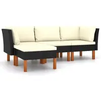 vidaXL Ensemble salon de jardin 4 pièces avec coussins Poly rotin noir