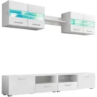 vidaXL Ensemble mural TV 5 pièces avec lampes LED blanc brillant