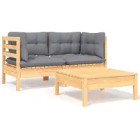 vidaXL Ensemble salon de jardin 3 pièces avec coussins gris pin massif