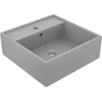 vidaXL Lavabo carré à trop-plein Gris clair mat 41x41 cm Céramique